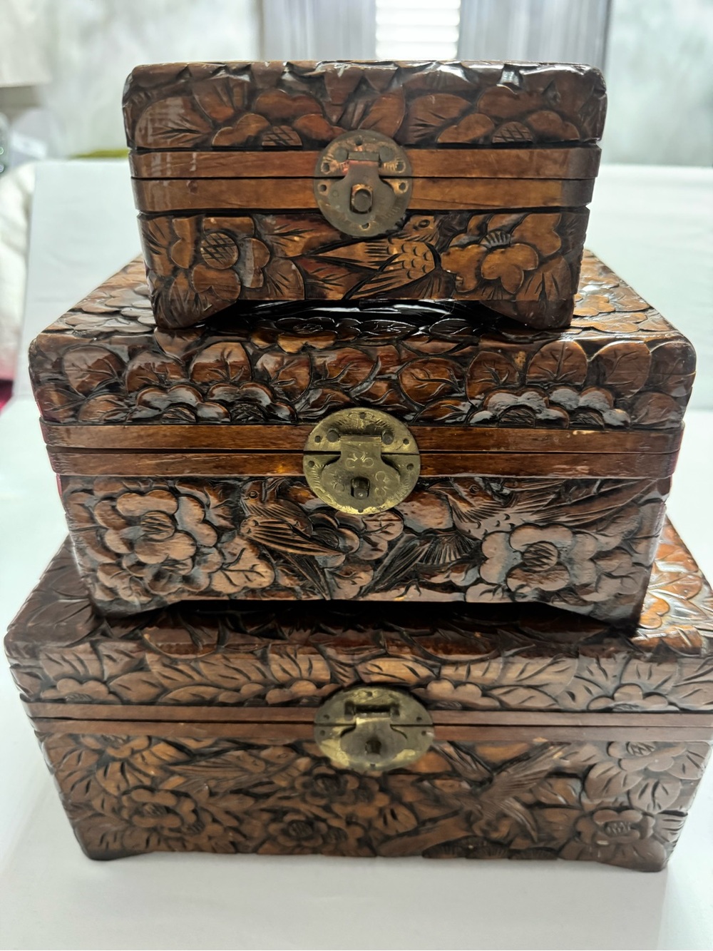Hand-Carved Wooden Decorative Storage Box - Brown